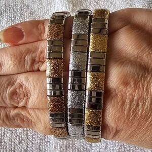 3 Stretch Bracelets Milor Stainless Steel Goldtone, Rose Goldtone, Silvertone